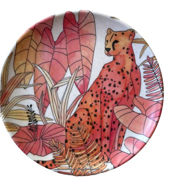 PRIMROSE ALLEY Set of 4 Bamboo Fiber 8" Salad Plates Tropical Palm Floral NEW - Picture 1 of 12